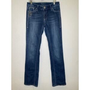 Rock 47 by Wrangler Women’s Bootcut Embelished Low Rise Dark Denim Jeans Sz 28L